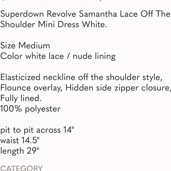 Revolve Superdown Samantha Lace Off The Shoulder Mini Dress White Size M - Picture 6 of 6